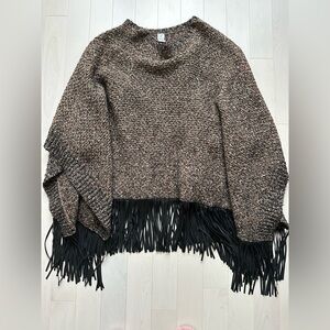 Diane Von Furstenberg Black and Brown Fringed Poncho